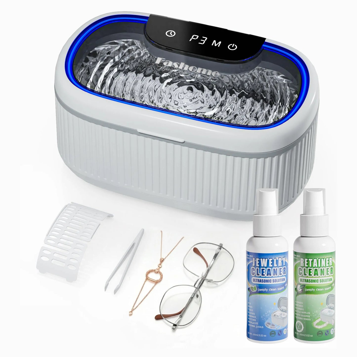 550ml Ultrasonic Cleaner, 45kHz Portable Jewelry Glasses Cleaning Machine, Deep Cleaning Ultrasound Appliance With 100ml Cleaning Solution, 5 Timer, 3 Power Levels, Degas Mode
