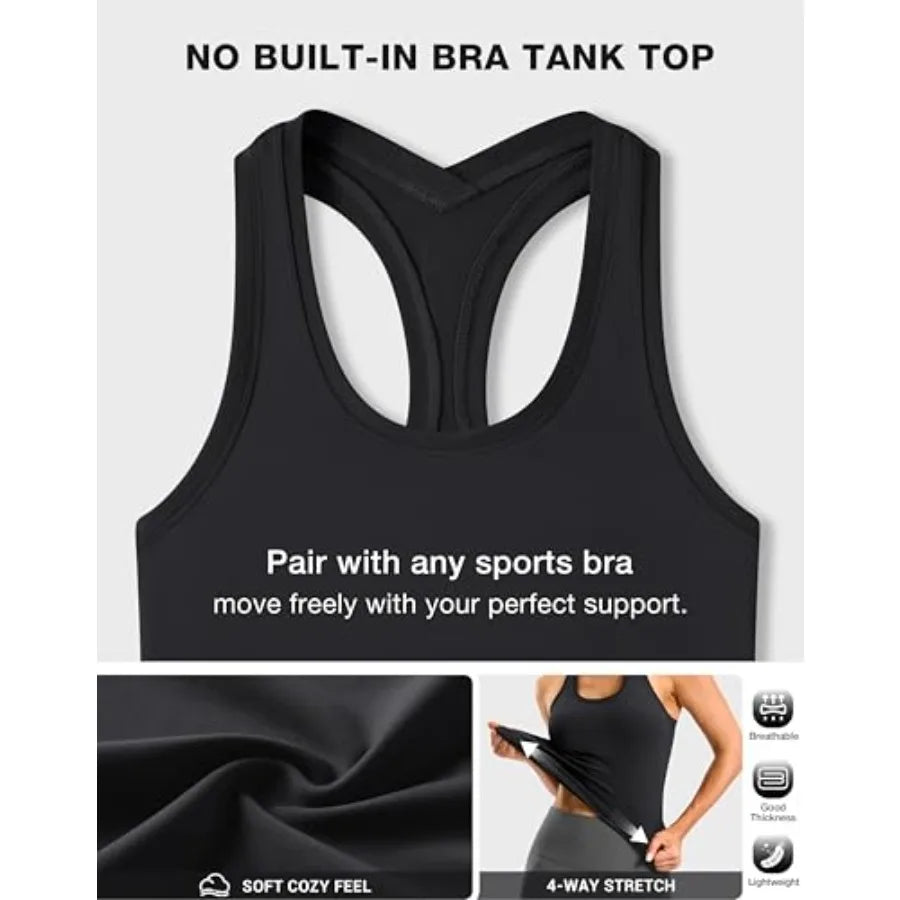 SANTINY Workout Tank Tops for Women Racerback Yoga Gym Tennis Running Athletic Tops Scoop Neck Tight Sleeveless Shirts