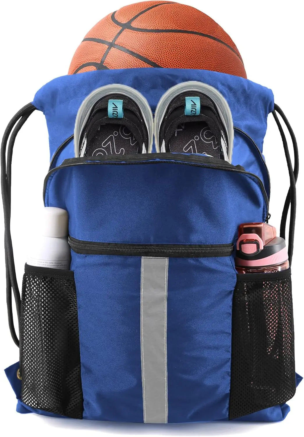 Drawstring Backpack with Shoe Compartment X-Large Black Gym Sports Cinch Bag