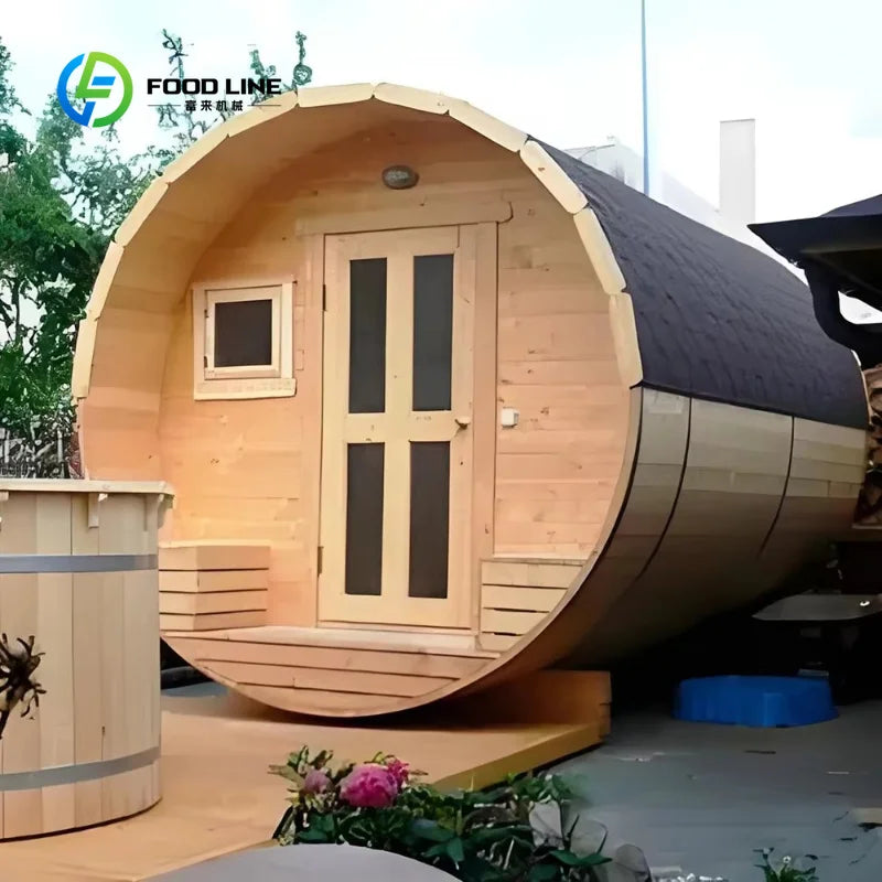 Customized Sauna Wood Burning with Half Glass Wall Offering Home Spa Comfort Outdoor 2 Person Wooden Outdoor Sauna
