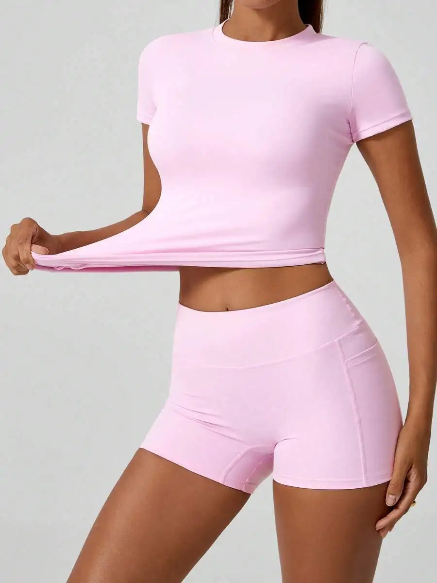 Women's Sweet Sports Set High Waist Tummy Control Shorts