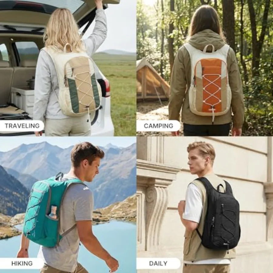 20L Hiking Backpack Lightweight Daypack with Phone Pocket Small Packable Foldable Hiking Bag for Women Men, Green+Beige