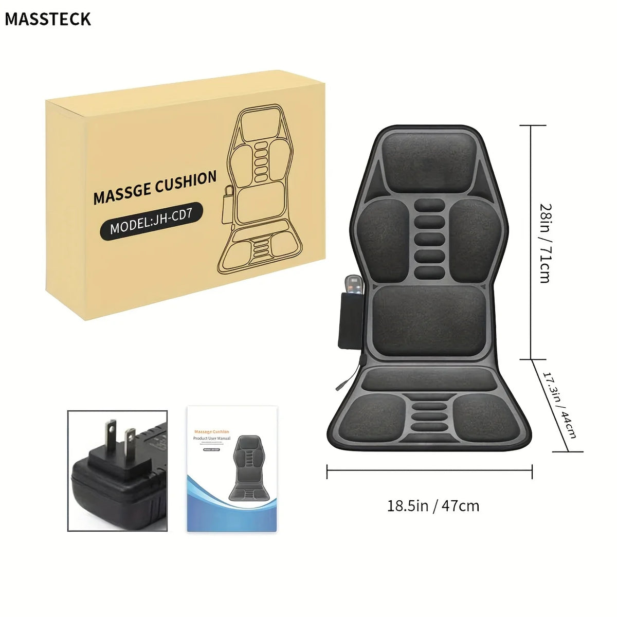 Ekmoey  Massage Seat Cushion For Couch, Chair, Massager Mat With Heat, Lumbar Traction & Relax, 9 Vibration Motors & Triple Back Heating Pad, Full Body Massager For Back Waist Hip Leg, Massager Gift For Mom/Dad/Women/Men, Chr