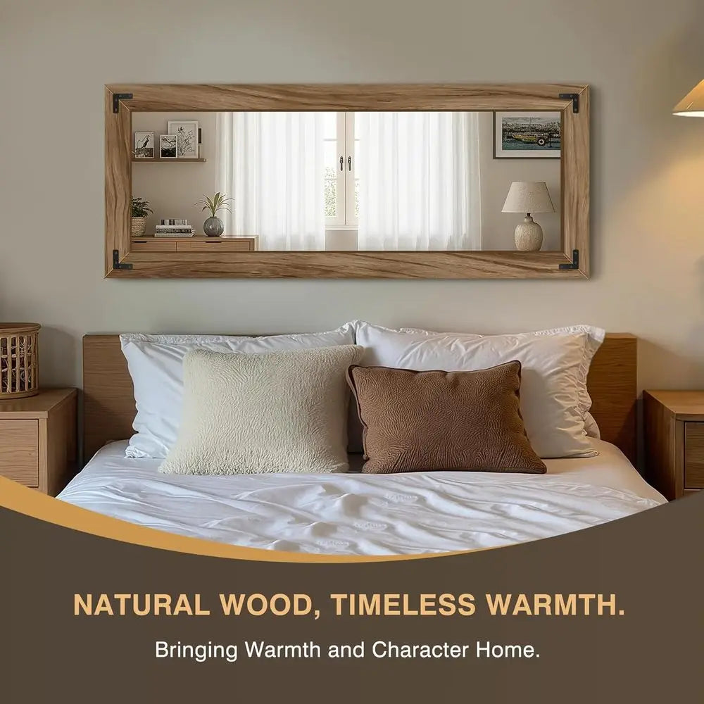 Wooden Full Length Mirror, 55"x22" Solid Wood Frame Floor Mirror, for Farmhouse, Bedroom, Living Room, Entryway Decor, Leaning o