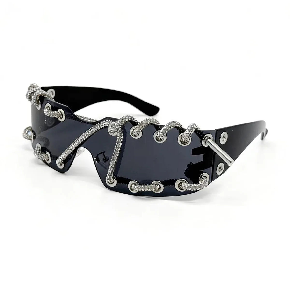 Punk Hip Hop Style Handmade Flash Diamond Sunglasses Y2K Rivets Rimless Retro Black Sunglasses Party Party Accessories