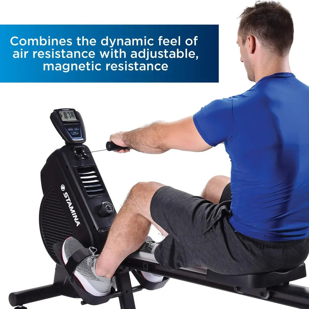 Dual Air and Magnetic Resistance Rowing Machine w Fitness Coaching App 8 Levels Magnetic amp Air Resistance, LCD Monitor Compac