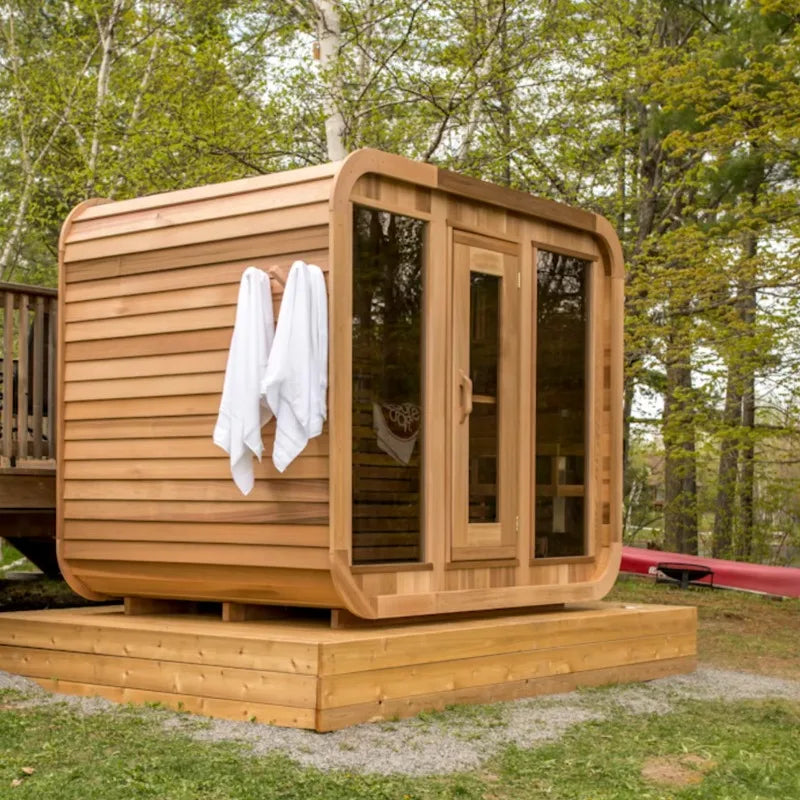 Traditional 6 Person Outdoor Sauna Room 6kW Stove Red Cedar Square House Far Infrared Steamer with Control Panel Custom