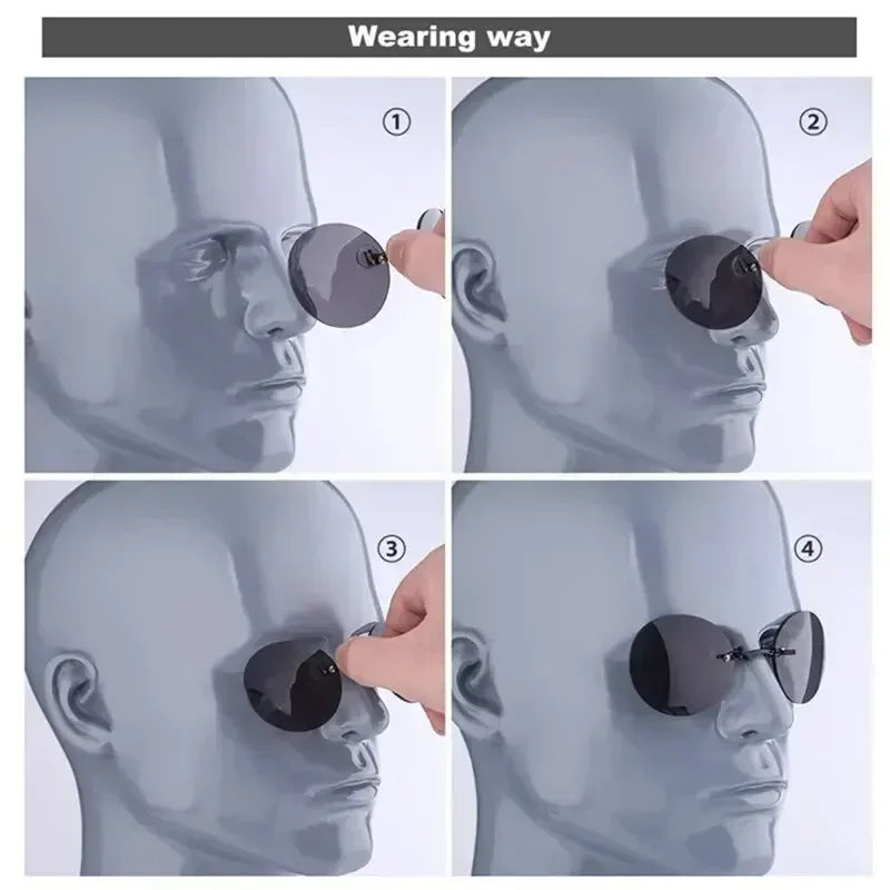 1-2PCS Clip On Nose Glasses Round Rimless Matrix Morpheus Sunglasses Mini Frameless Vintage Men Eyeglasses UV400