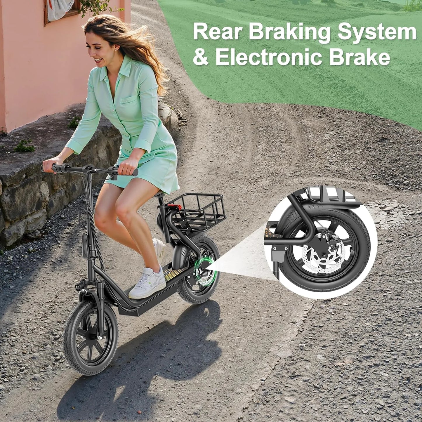 Electric Bicycle With Basket 28 Miles Range Shock Absorption