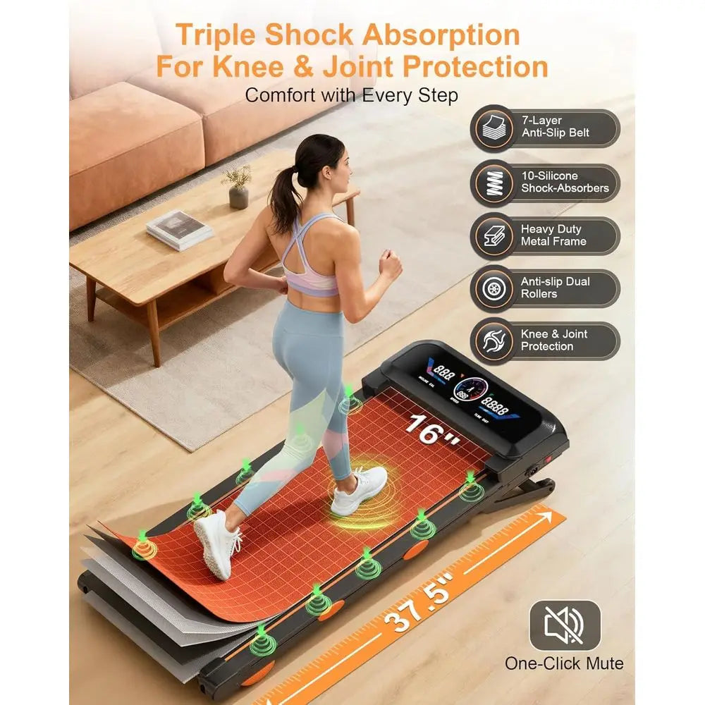 Pad Treadmill with 15 Auto Incline 12Level, Under Desk Treadmill for Home 450 lbs Capacity, Walking Pad with Incline, RGB UI Sc