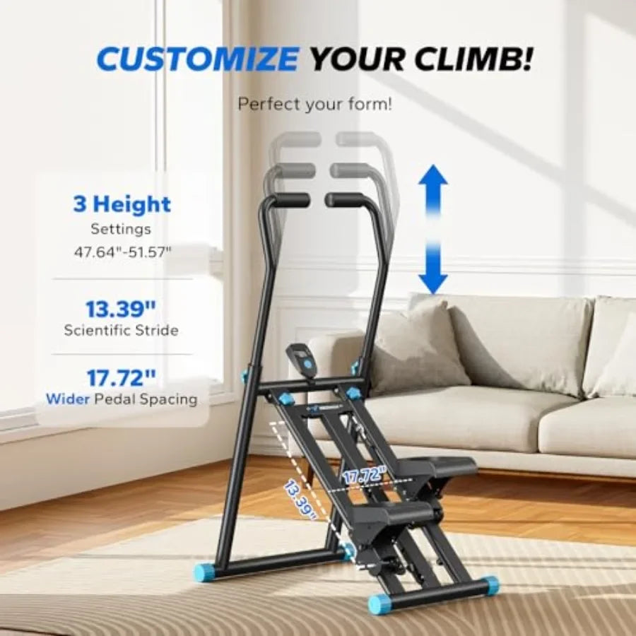 Home gym stair stepper: steel construction, black finish, 3-level resistance for compact folding cardio training with adjustabl