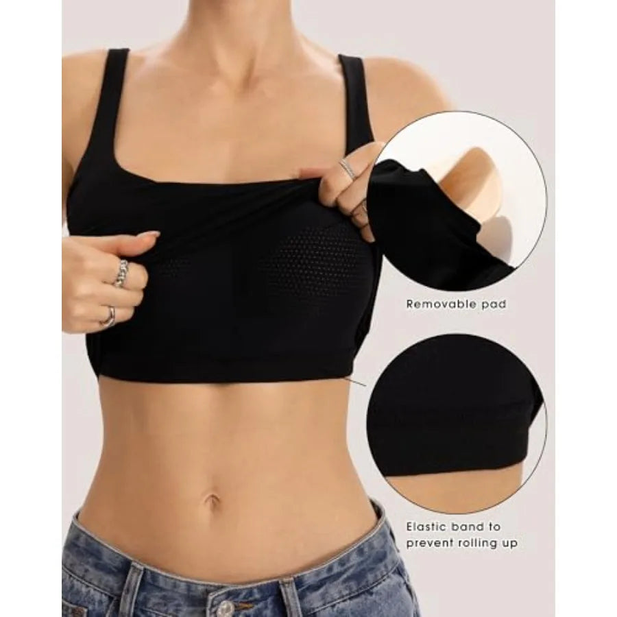 QINSEN Womens Tank Tops with Built in Bras Square Neck Double Lined Basic Sleeveless Workout Tops