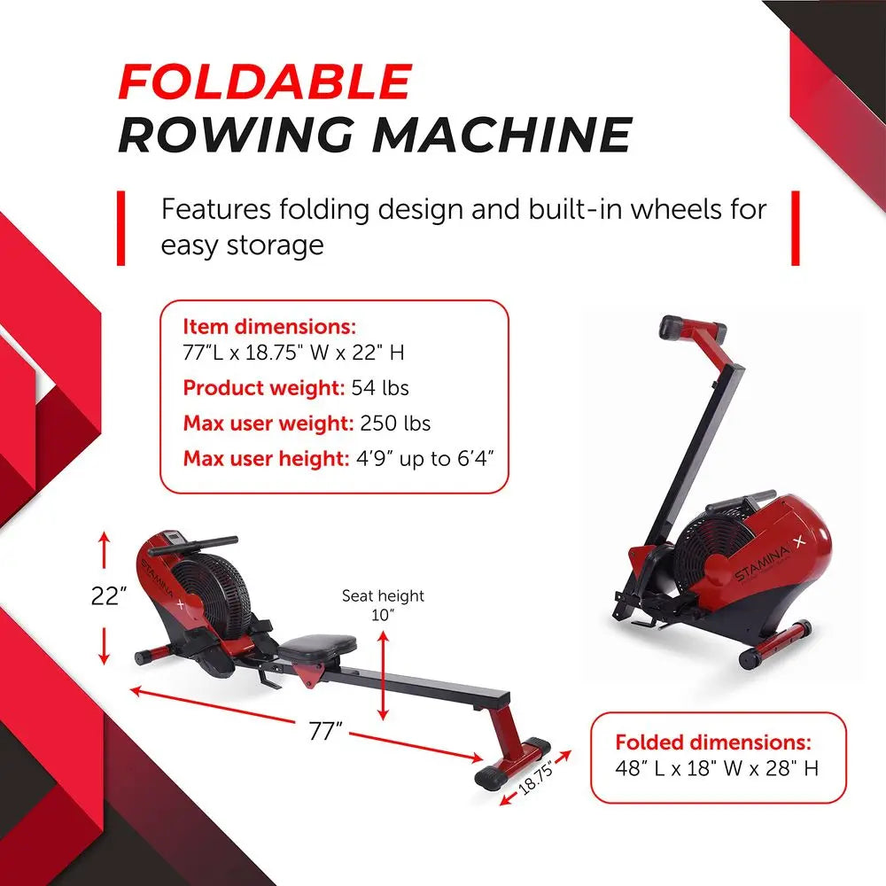 ATS Air Rower Machine with Smart Workout App Foldable Rowing Machine with Dynamic Air Resistance for Home Gym Fitness Up to 250