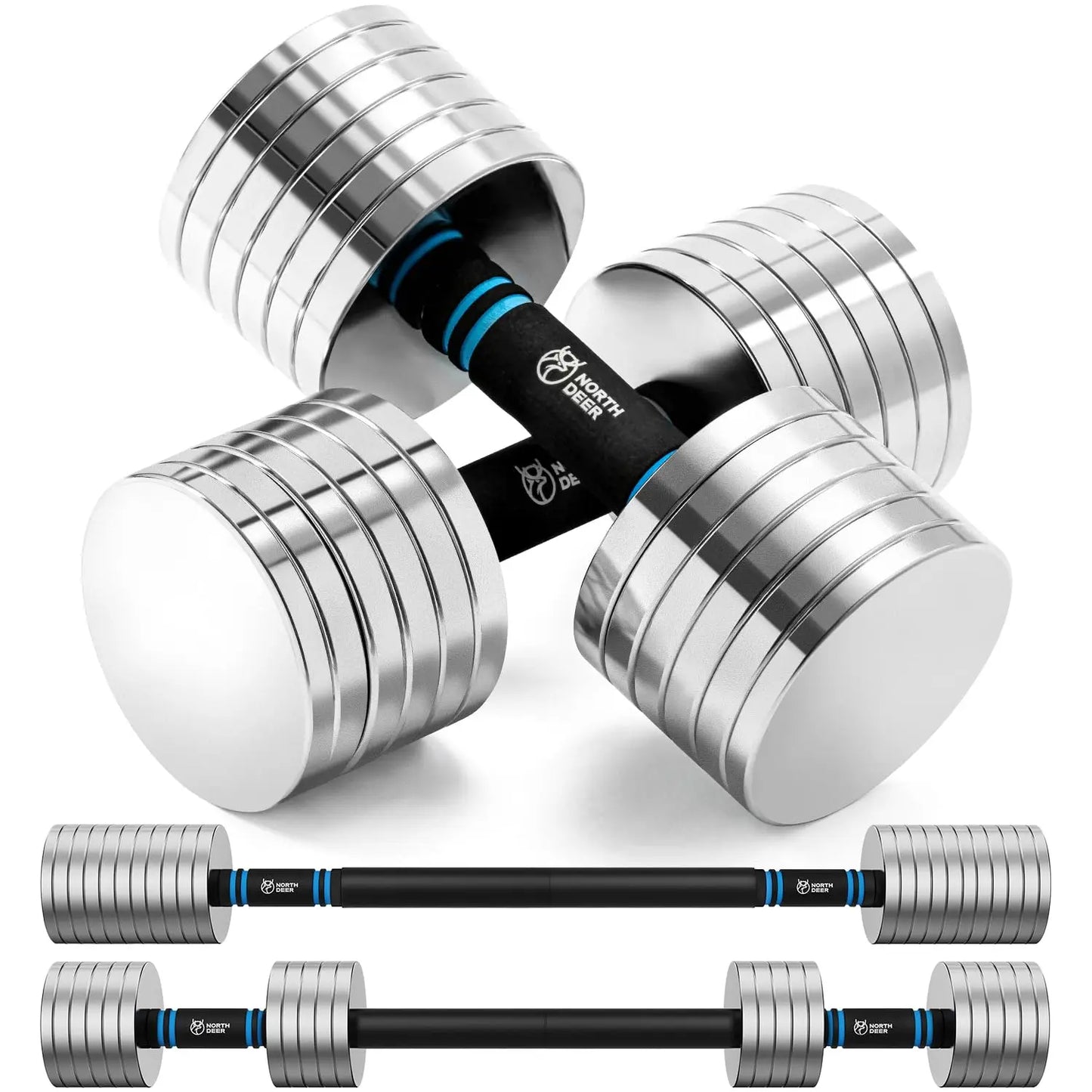 Upgraded Adjustable Steel Dumbbells 40LB / 60LB | 2 in 1 Dumbbell Barbell Set for Home Gym Workout - Compatible with V1.0 Dumbbells