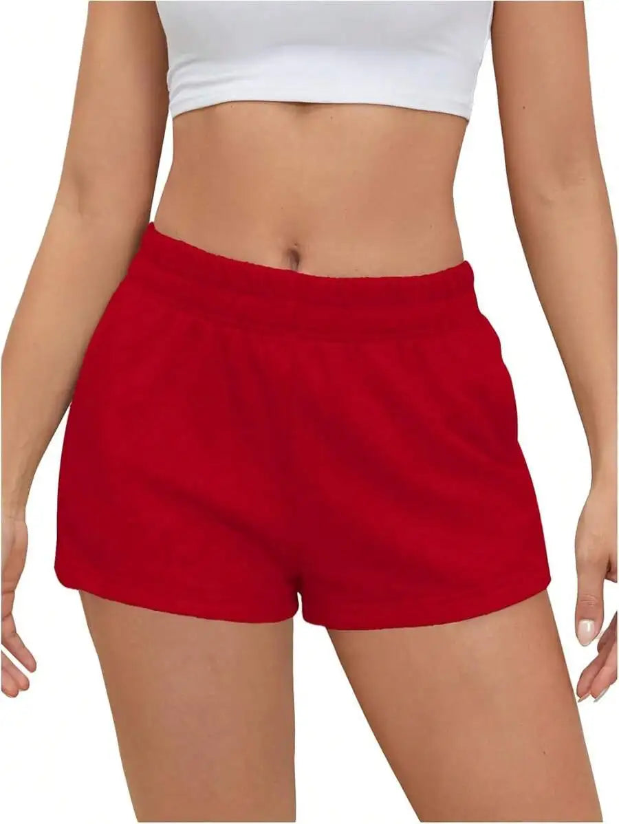 Womens High Waist Elastic Sweat Shorts With Pockets Casual Lounge Running Yoga Shorts