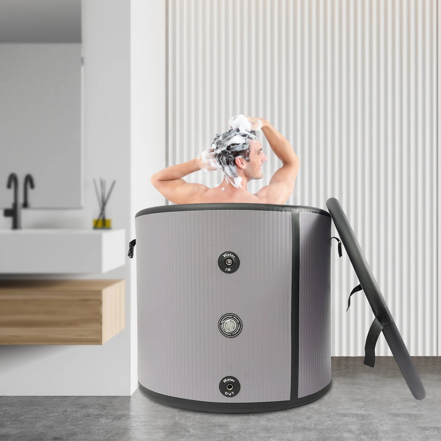 100Gal 380L Inflatable Ice Bathtub Portable Cold Plunge Tub with 3 Layer Insulation Cover and Pump for Athletes Fitness Recovery Home Spa Relaxation Indoor Outdoor Use