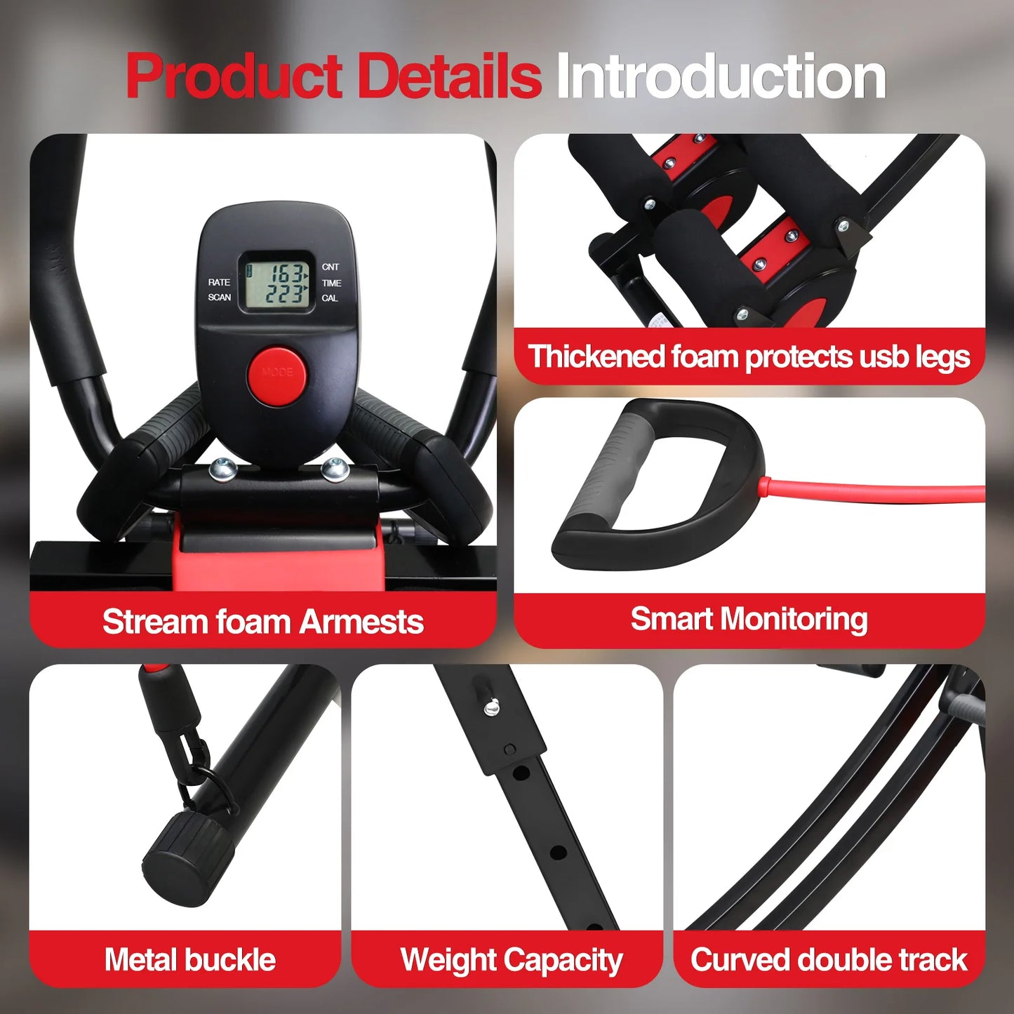 Foldable Abdominal Trainer Machine For Home Fitness With Resistance Bands