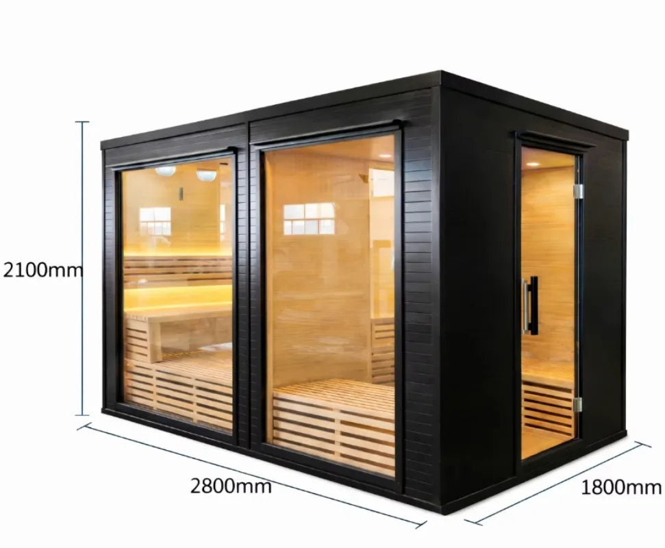 Customizable Large 10 Person Commercial Sauna Hemlock Wood Steam Sauna Room with Dual Heaters for Gym and Resort