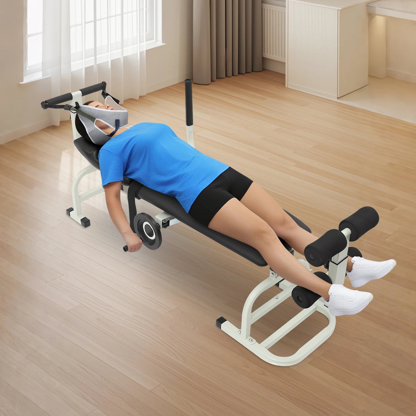 Inline Back Stretch Bench, Multifunctional Cervical Traction Device Spine Back and Neck Decompression - Adjustable with Handwheel - Up to 330 lbs Weight Capacity