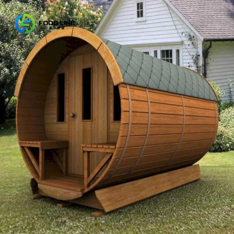Customized Panoramic Outdoor Barrel Sauna Room Solid Japanese Hinoki Wood Wooden Sauna for Home Garden Spa Relaxation