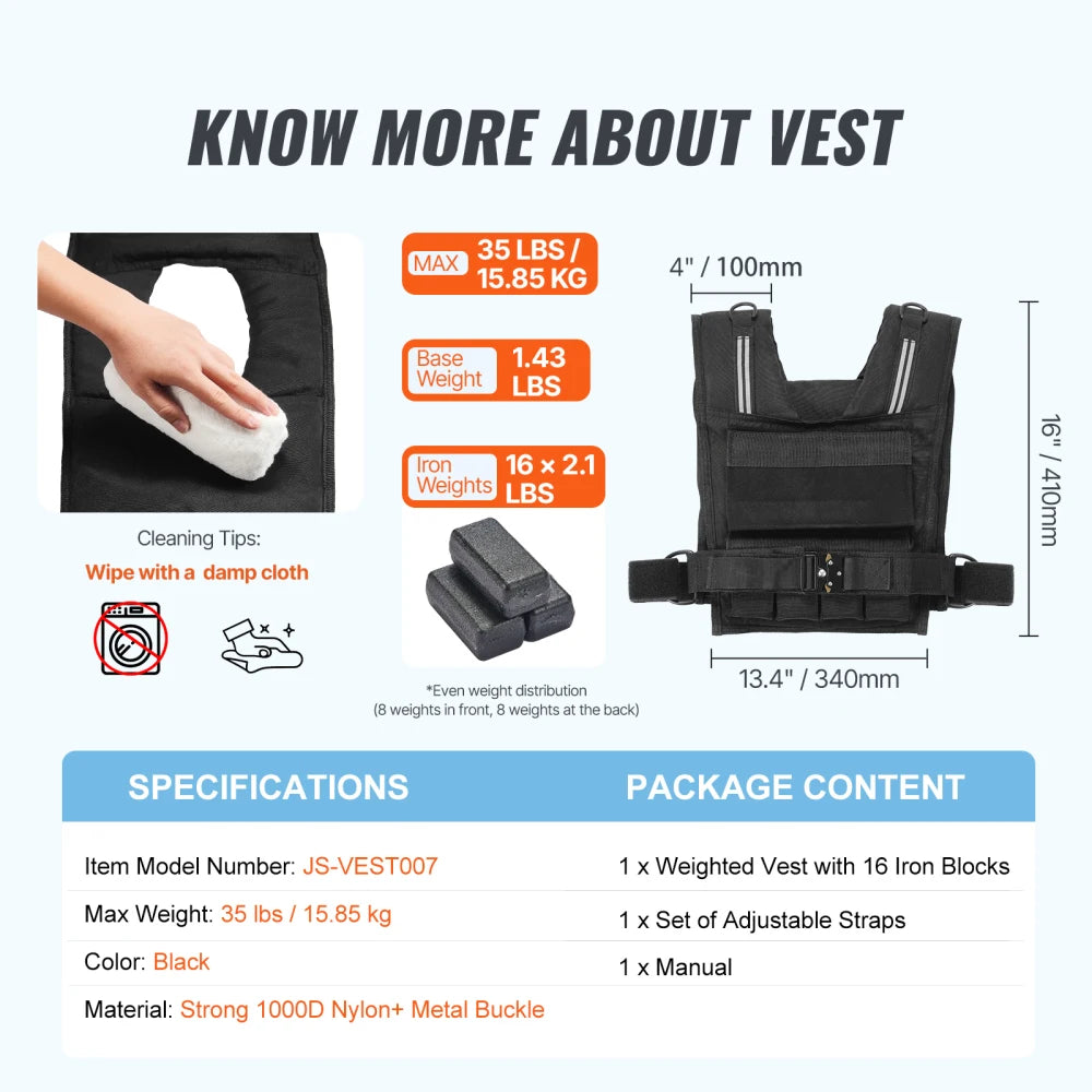 35lb Adjustable Weighted Vest for Men and Women for Strength Training and Running