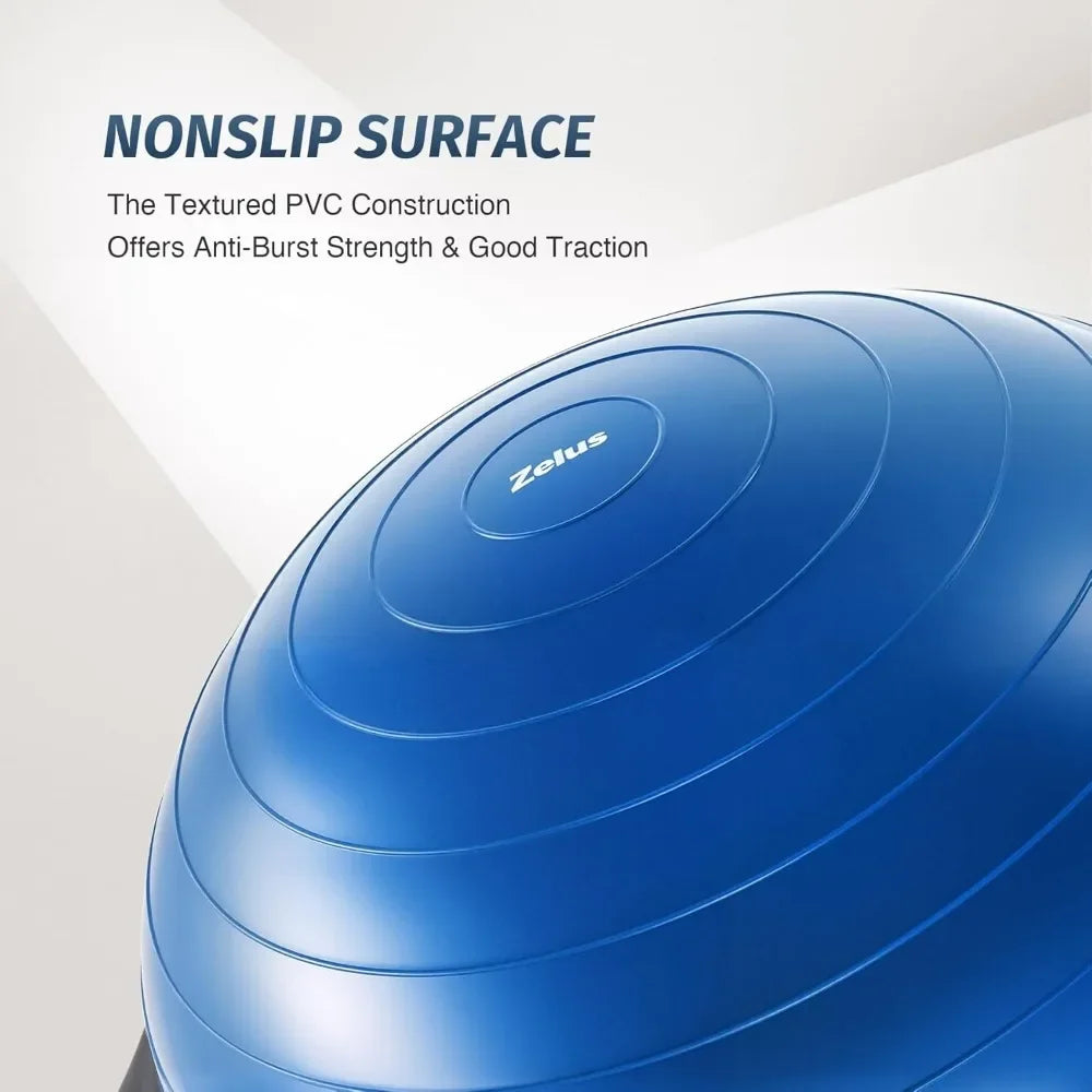 25in Inflatable Half Exercise Ball Balance Trainer 660lb Weight Limit with Nonslip Base Pump and Resistance Bands