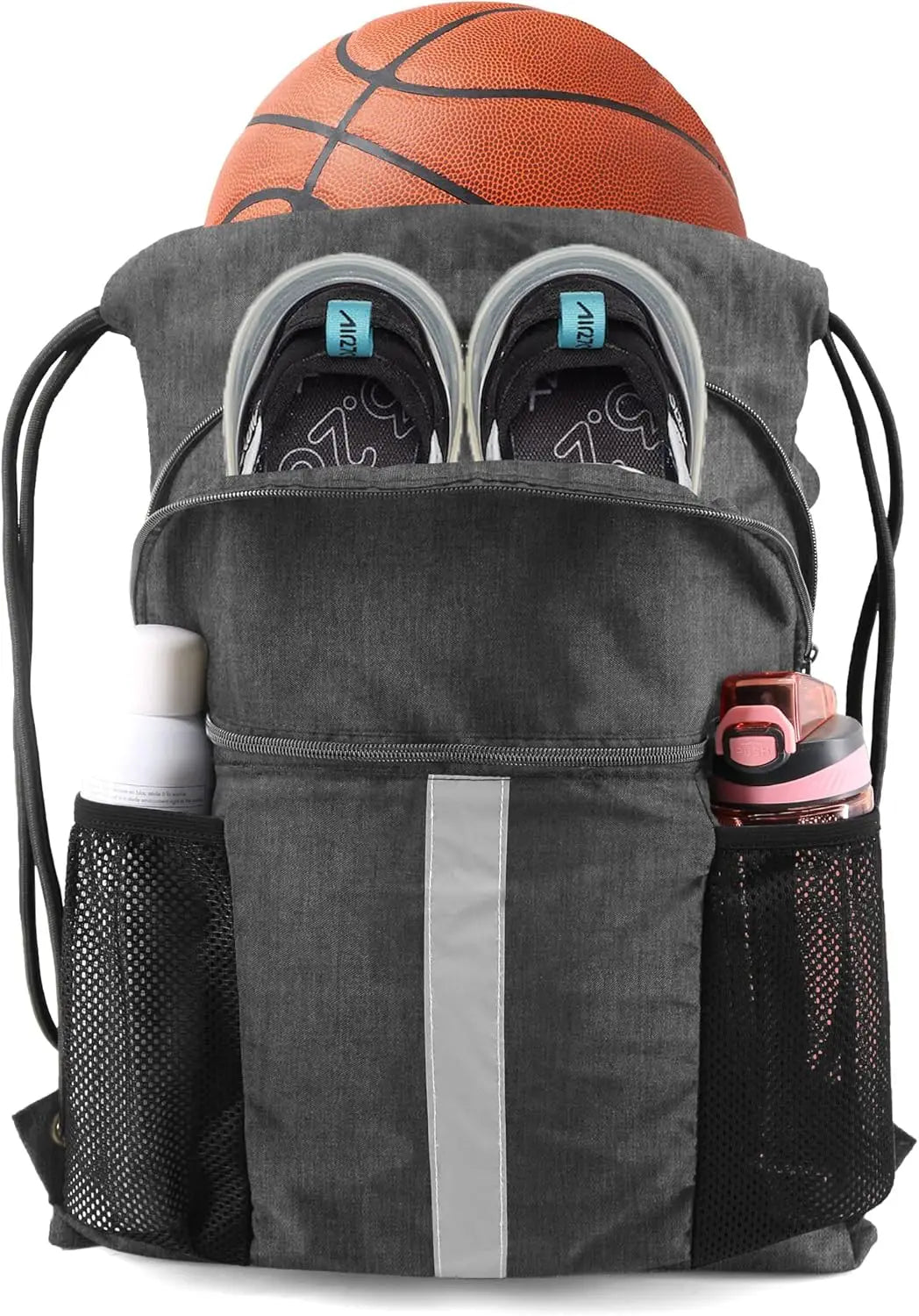 Drawstring Backpack with Shoe Compartment X-Large Black Gym Sports Cinch Bag