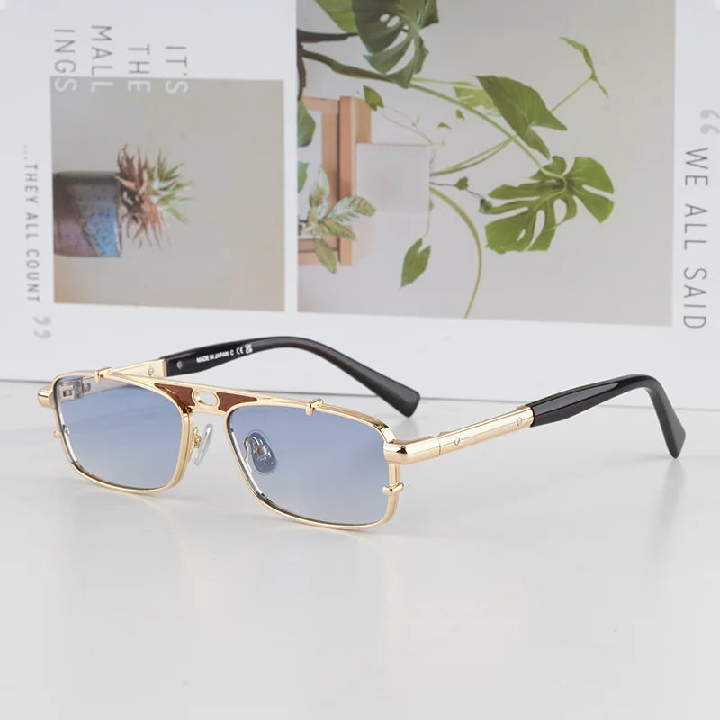 Vintage Craft Square Tortoise Sliver Pilot Sunglasses for Men Light Luxury Top Quality Double Bridge Alloy Soalr Glasses