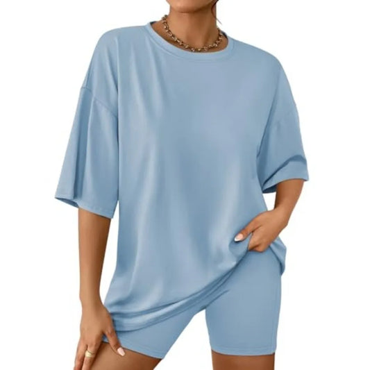 AUTOMET Womens 2 Pcs Sets Summer Outfits 2026 Two Pcs Lounge Set Matching Clothing Oversized Tshirts Biker Short Fashion