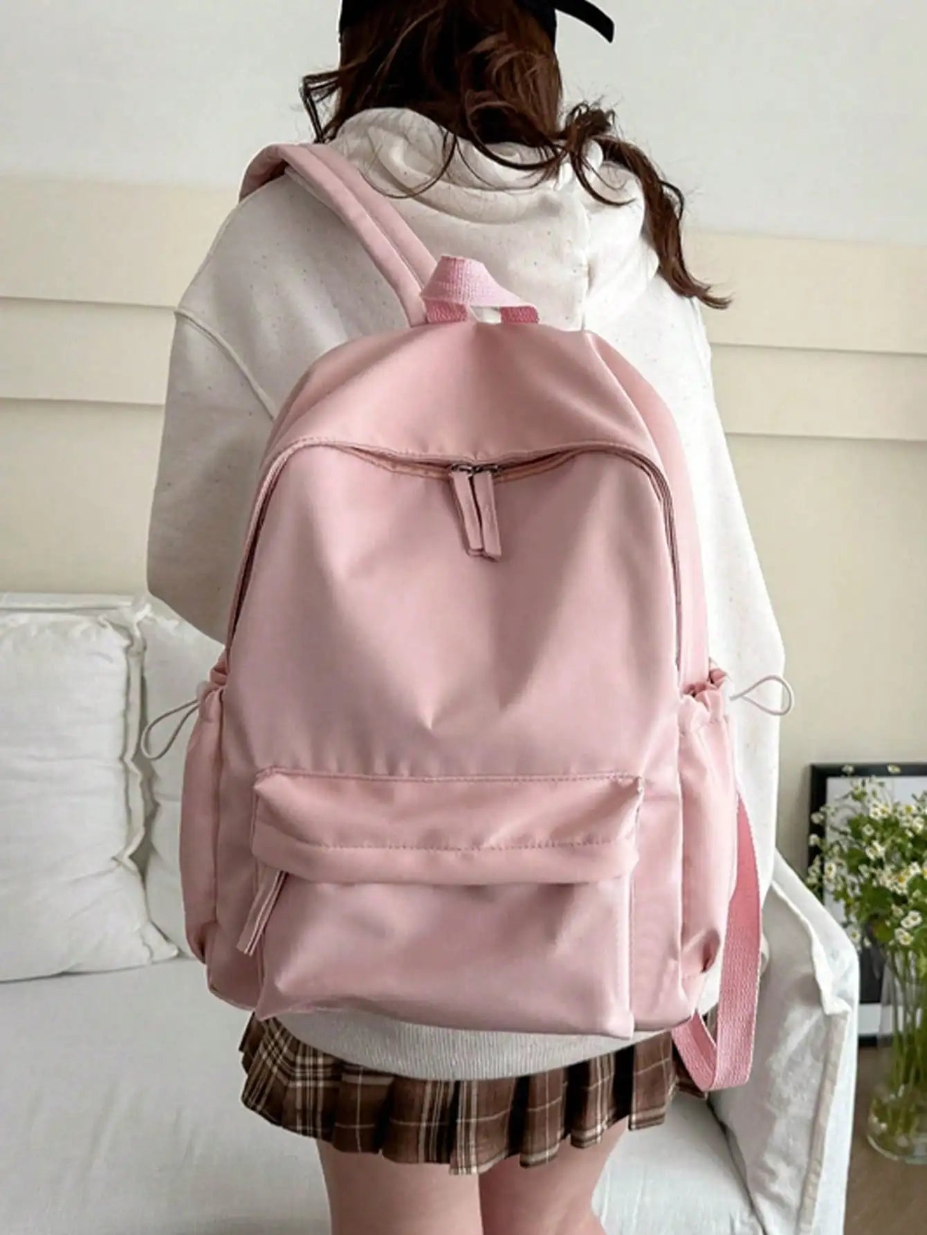 Fashion Casual Solid Color Student Backpack Foldable Multi Compartment Large Capacity Backpack Suitable for Daily Campus Life