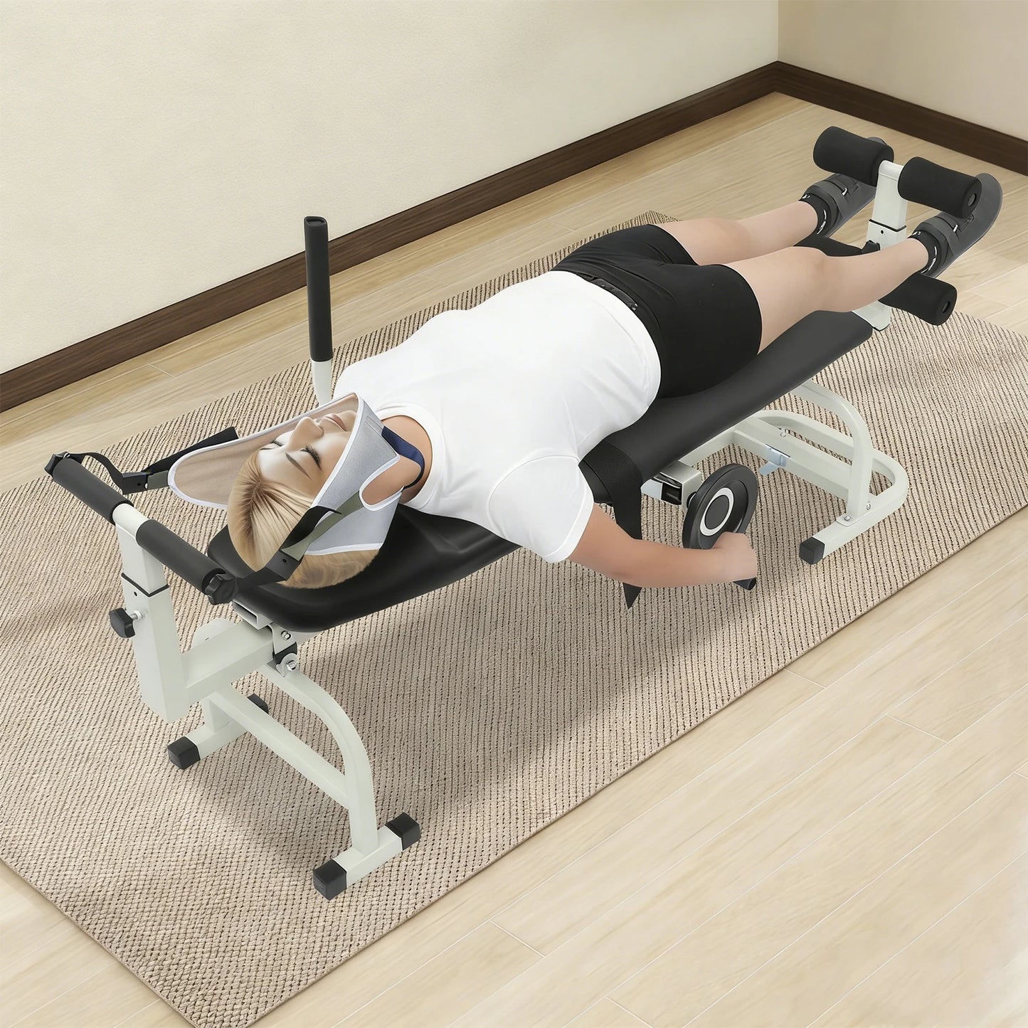 Inline Back Stretch Bench, Multifunctional Cervical Traction Device Spine Back and Neck Decompression - Adjustable with Handwheel - Up to 330 lbs Weight Capacity