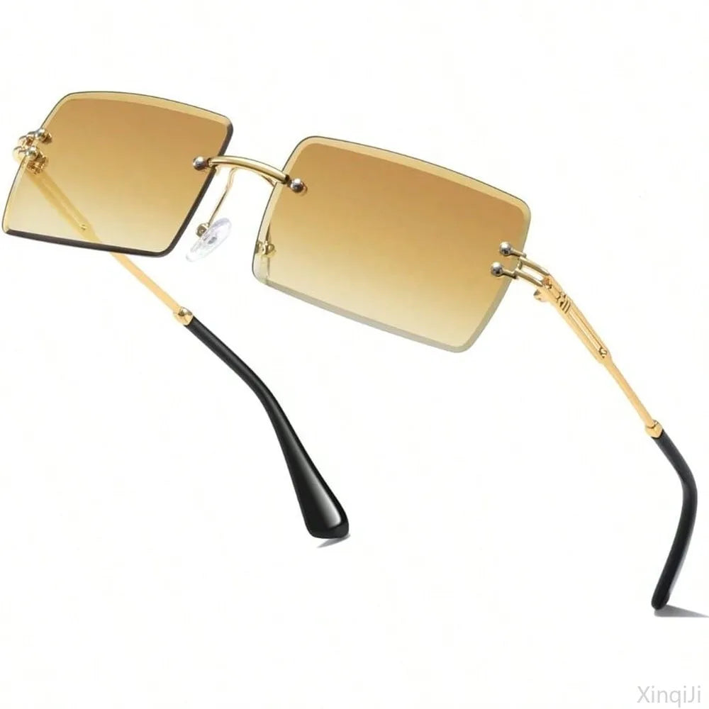 Fashion Rimless Rectangle Sunglasses for Women Men Ultralight Square Eyewear Unisex 9031