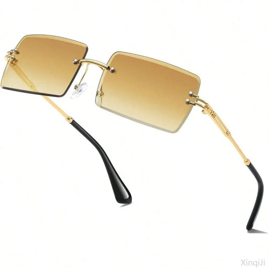 Fashion Rimless Rectangle Sunglasses for Women Men Ultralight Square Eyewear Unisex 9031