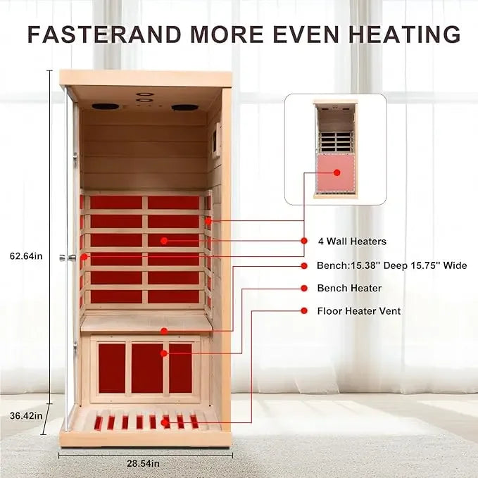One Person Far Infrared Sauna With Bluetooth Speakers LED Lamp