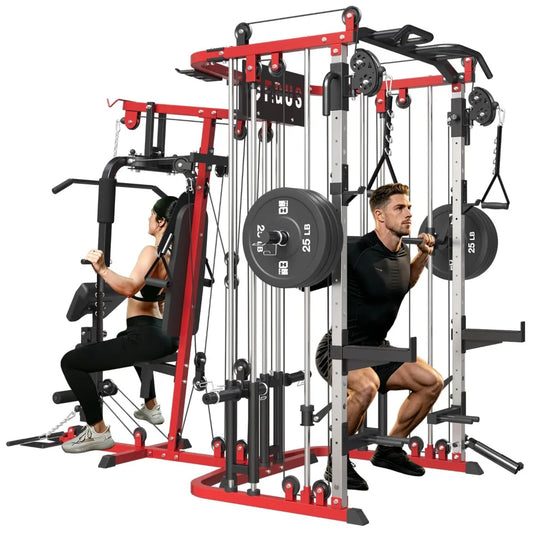 All in One Home Gym System Workout Station, Multi-Function Smithe Machine Power Cage with Cable Crossover System,, Customized