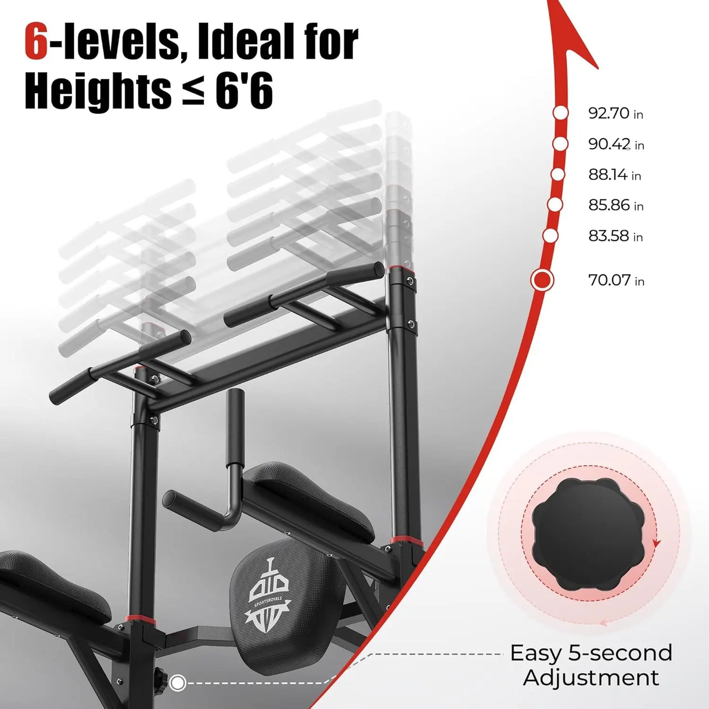 Sportsroyals Power Tower Pull Up Bar Station, 450LBS Stable Pull Up Dip Station for Home Gym Strength Training Equipment
