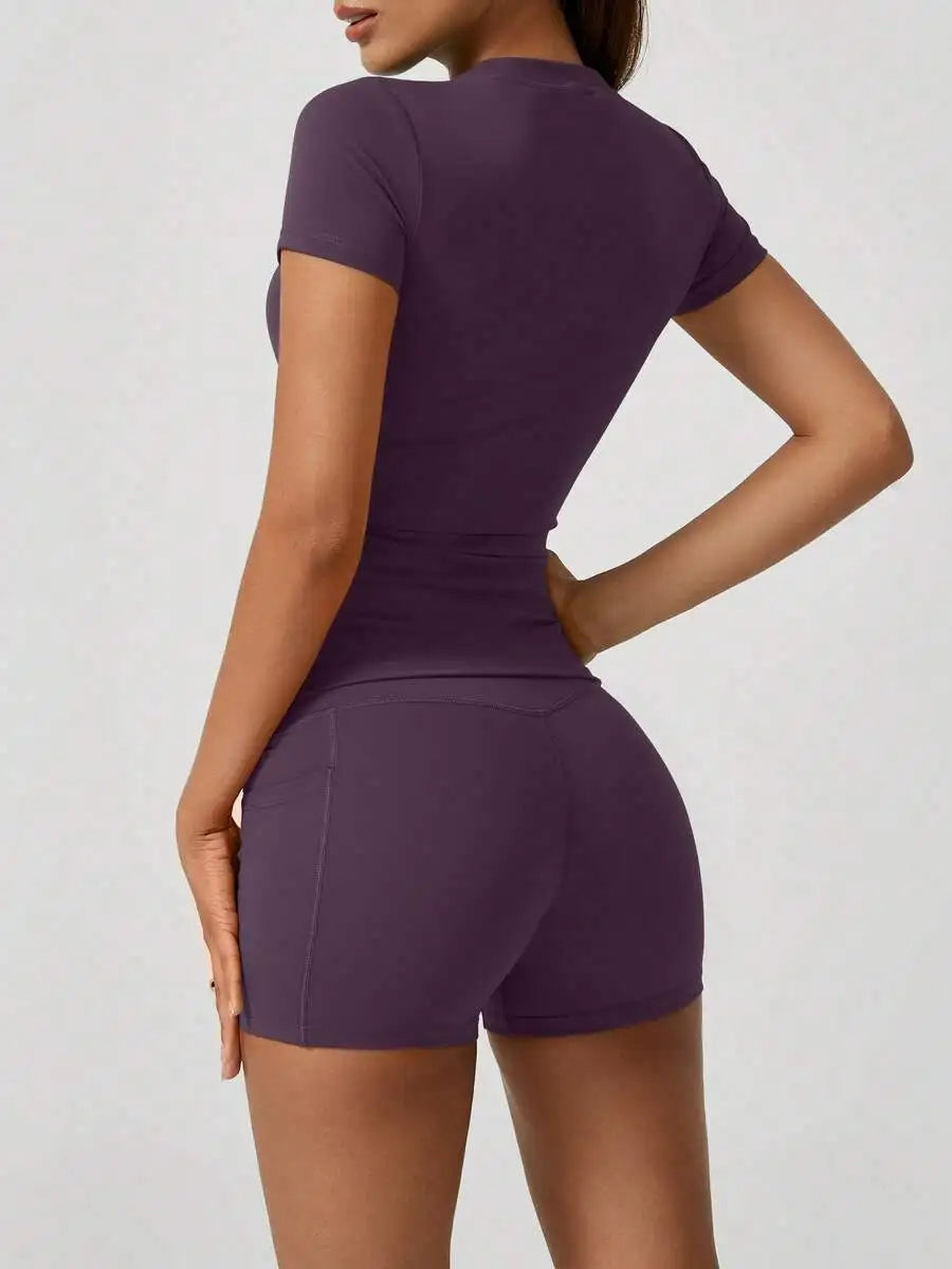 Women's Sweet Sports Set High Waist Tummy Control Shorts