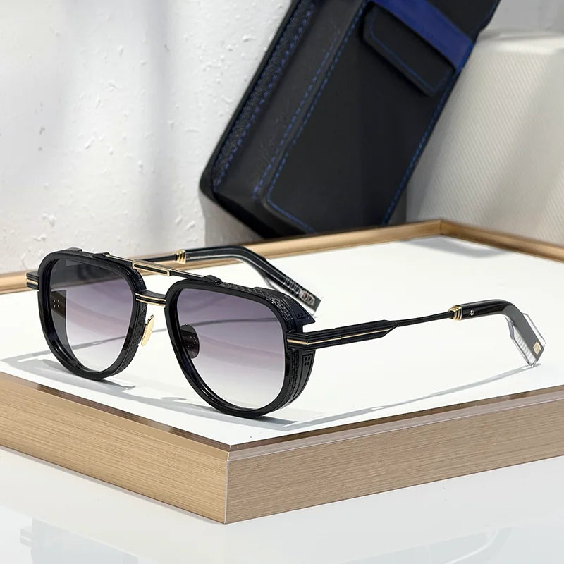 NEVERA Luxury Craft Black Sliver Double Bridge Pilot Sunglasses for Men Original High Street Top Quality Alloy Solar Glasses