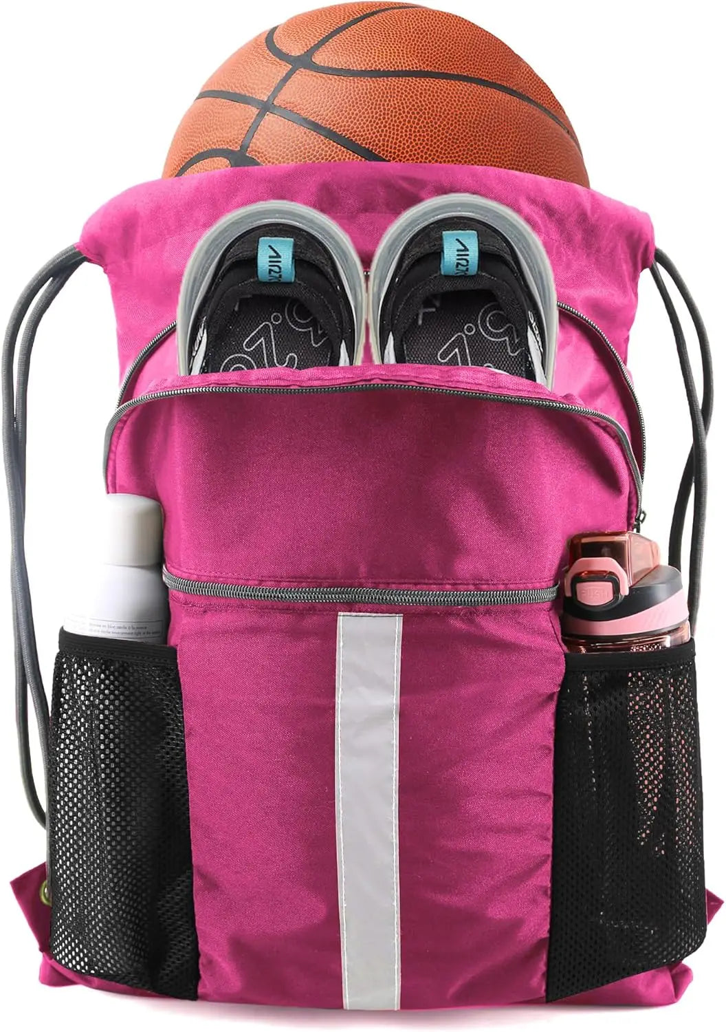 Drawstring Backpack with Shoe Compartment X-Large Black Gym Sports Cinch Bag