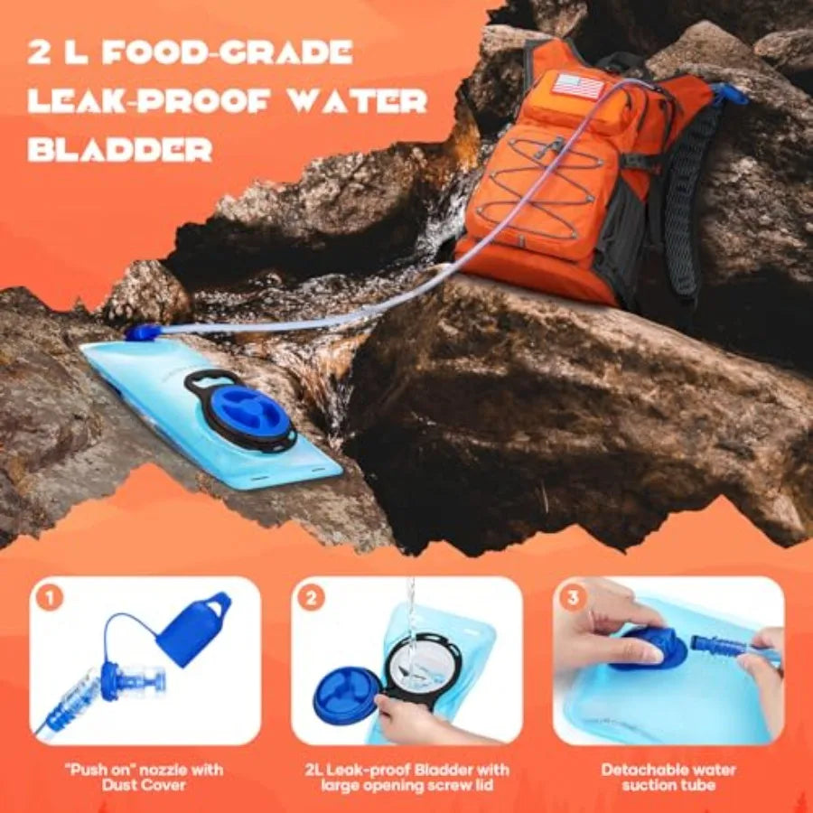 Hydration Hiking Backpack with 2L/3L Water Bladder, High Flow Bite Valve Water Backpack for Men Women Lightweight Insulation fo