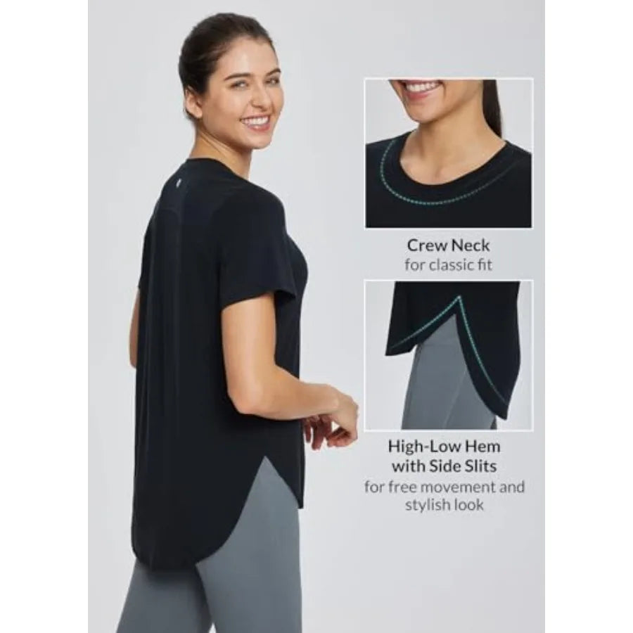 Women's Short Sleeve Workout Shirts Tops Athletic Yoga Running Shirts Loose Fit with Side Slits Quick Dry T-Shirts
