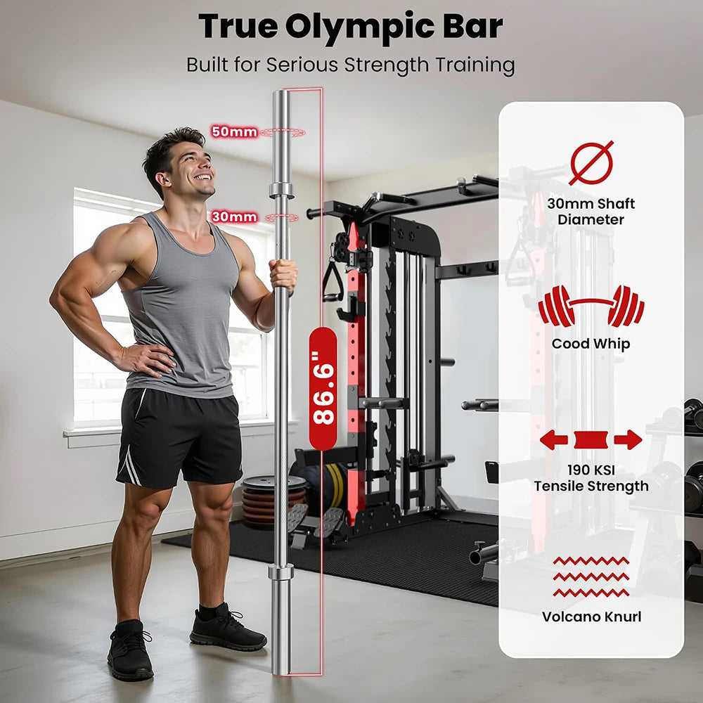 Pooboo Power Cage Smith Machine with 2000LB Squat Rack Cable System | LAT Pulldown and Dual Pulley Cable Crossover with All-in-One Home Gym Machine, Adjustable Stations and Training Attachments