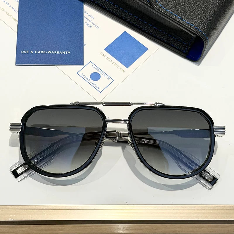 NEVERA Luxury Craft Black Sliver Double Bridge Pilot Sunglasses for Men Original High Street Top Quality Alloy Solar Glasses