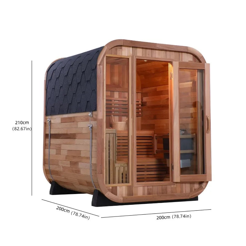 Custom Panoramic Glass Sauna Room 2-4 Person Red Cedar Wood Finnish Dry Steam Sauna with Heater for Garden Home
