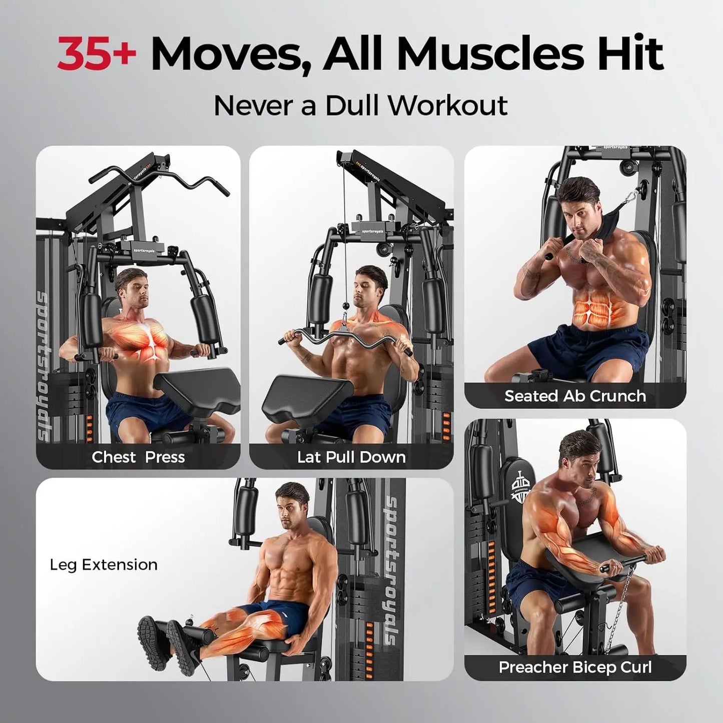 FED Fitness Full Body Home Gym With Pulley System And 150 Lb Weight Stack