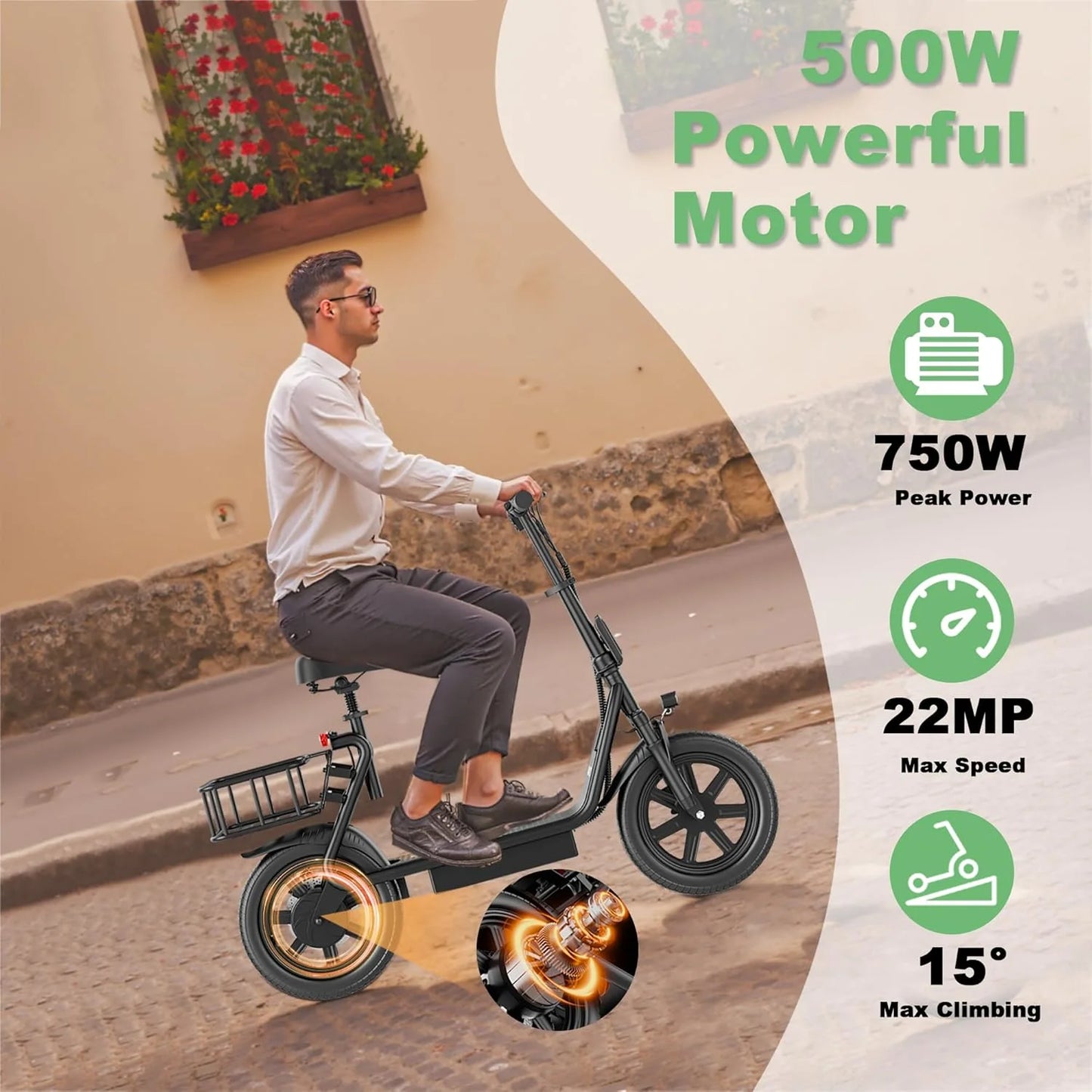 Electric Bicycle With Basket 28 Miles Range Shock Absorption
