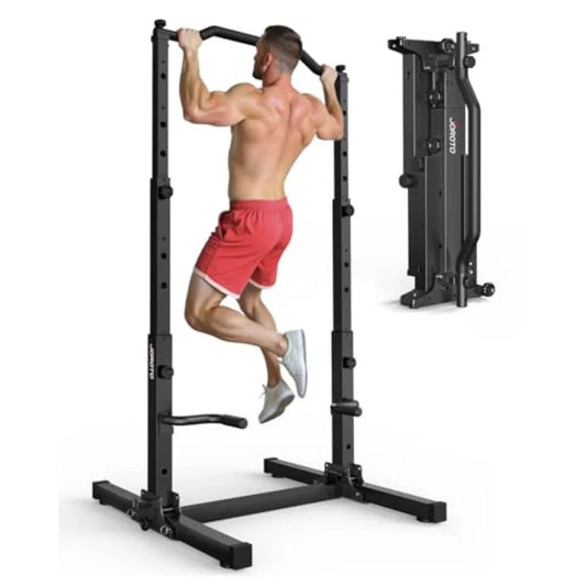 Home gym foldable pull up dip station, steel black, 450LBS stable with adjustable height for strength training