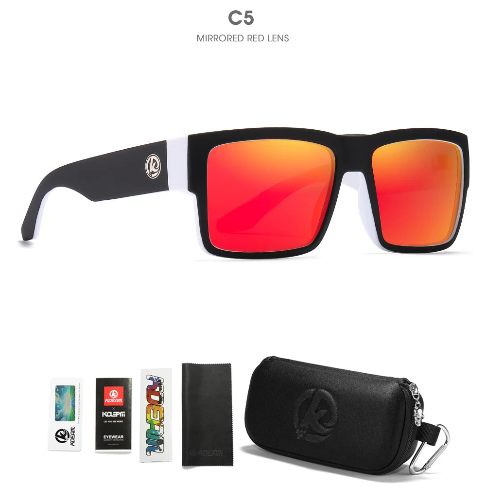 KDEAM All Black Polarized Sunglasses Unisex Square Shaped Polarizing Lens Wide Legged Sun Glasses Fishing Driving Men's Shades