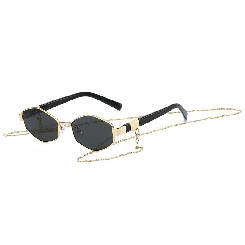 New Fashion Sunglasses with Chain for Women Luxury Brand Design Polygonal Sun Glasses for Female Small Frame Eyewear