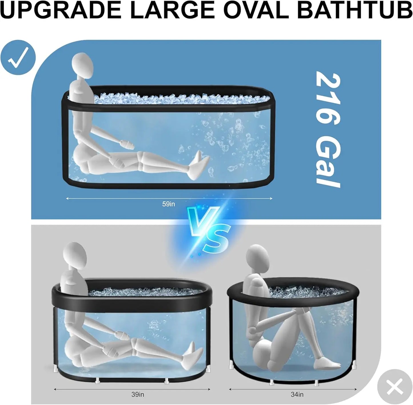 XXL Drop Stitch Ice Bath Tub for Recovery 216 Gal, Compatible with Water Chillers, Cold Plunge Tub with Insulated Lid